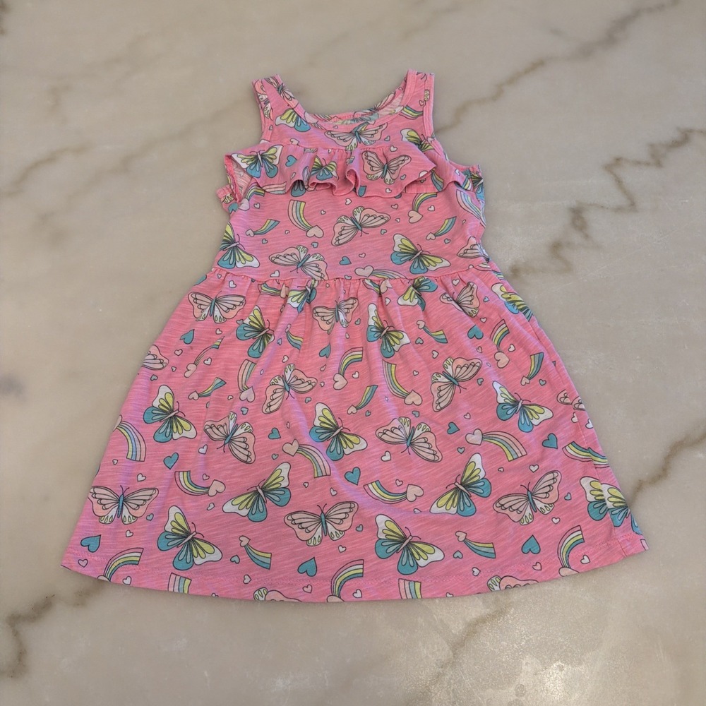 Carter's Toddler Girl Neon Butterfly Heart Rainbow Sleeveless Dress Size 4T